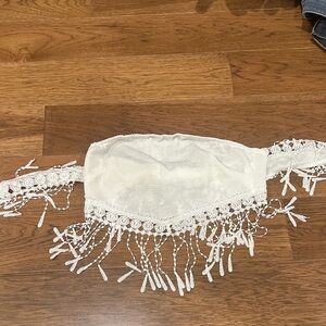 White Lace Fringe Bandeau tie Top s